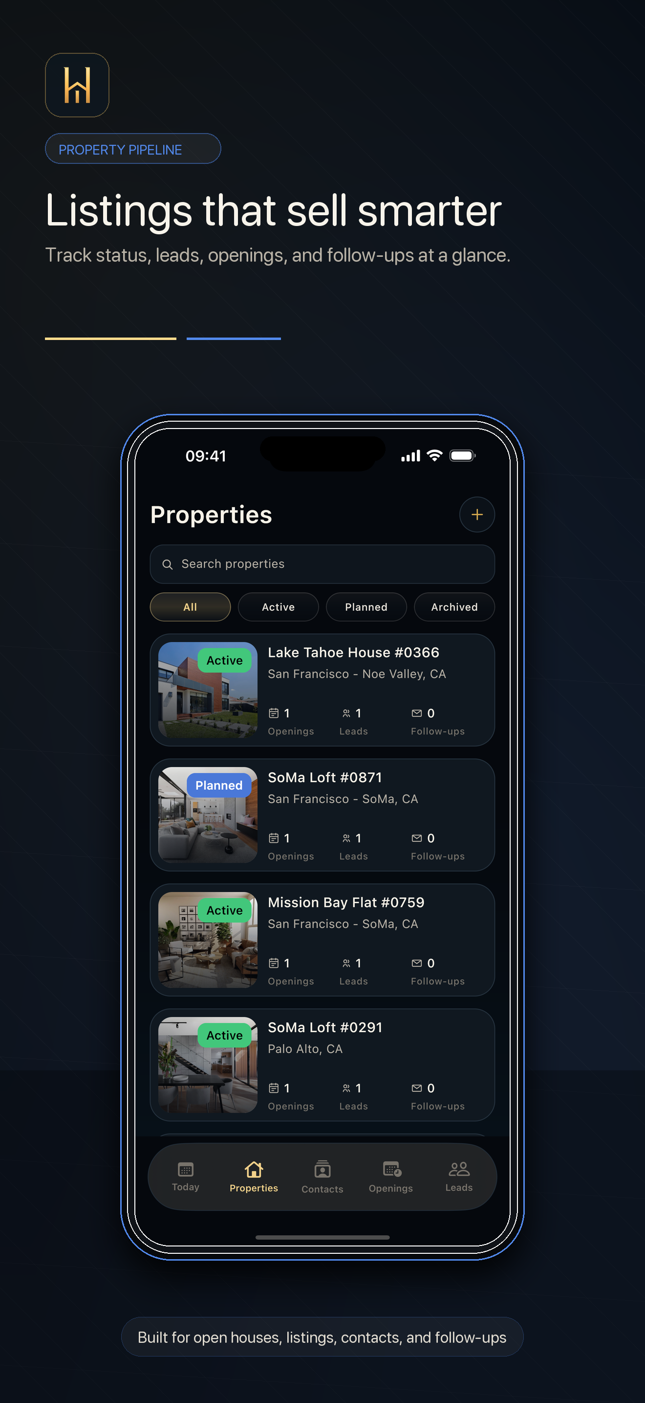 HAVN Properties list on iPhone with listing status and opening metrics.
